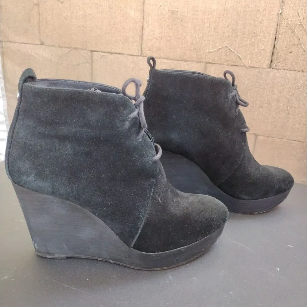 Michael Michael Kors Womens Pierce Lace Up Wedge Bootie Size 8.5 Black Suede